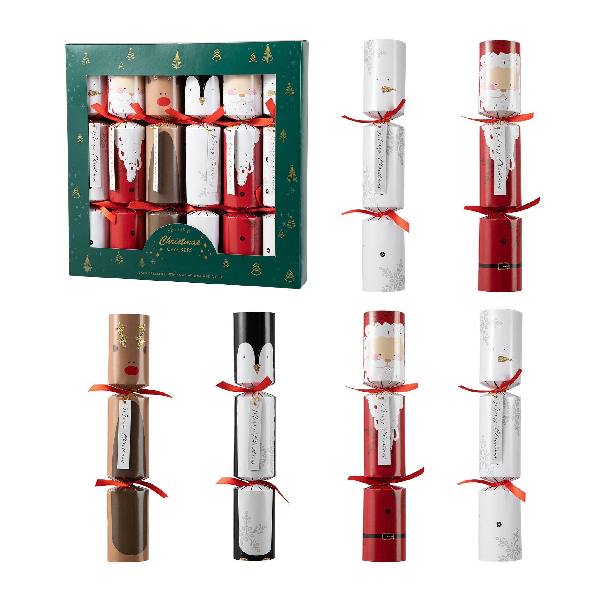 Glitzhome® 12" Christmas Santa, Snowman, Penguin & Reindeer Party Cracker with Gift Contents, 6ct.
